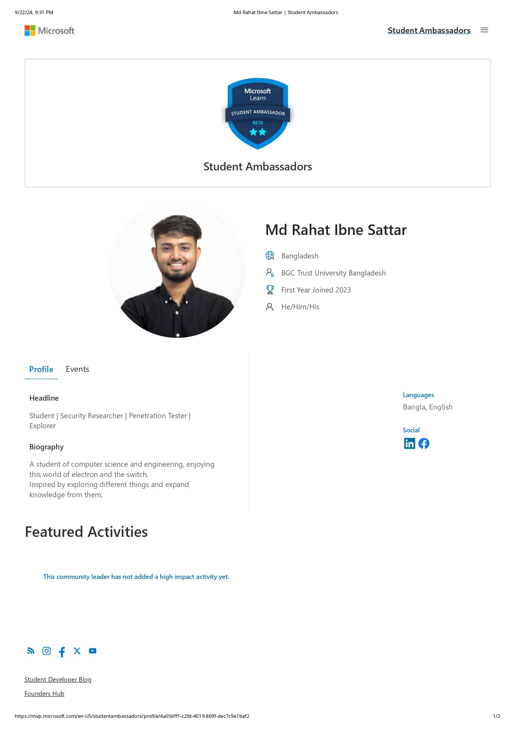Microsoft Learn Student Ambassador